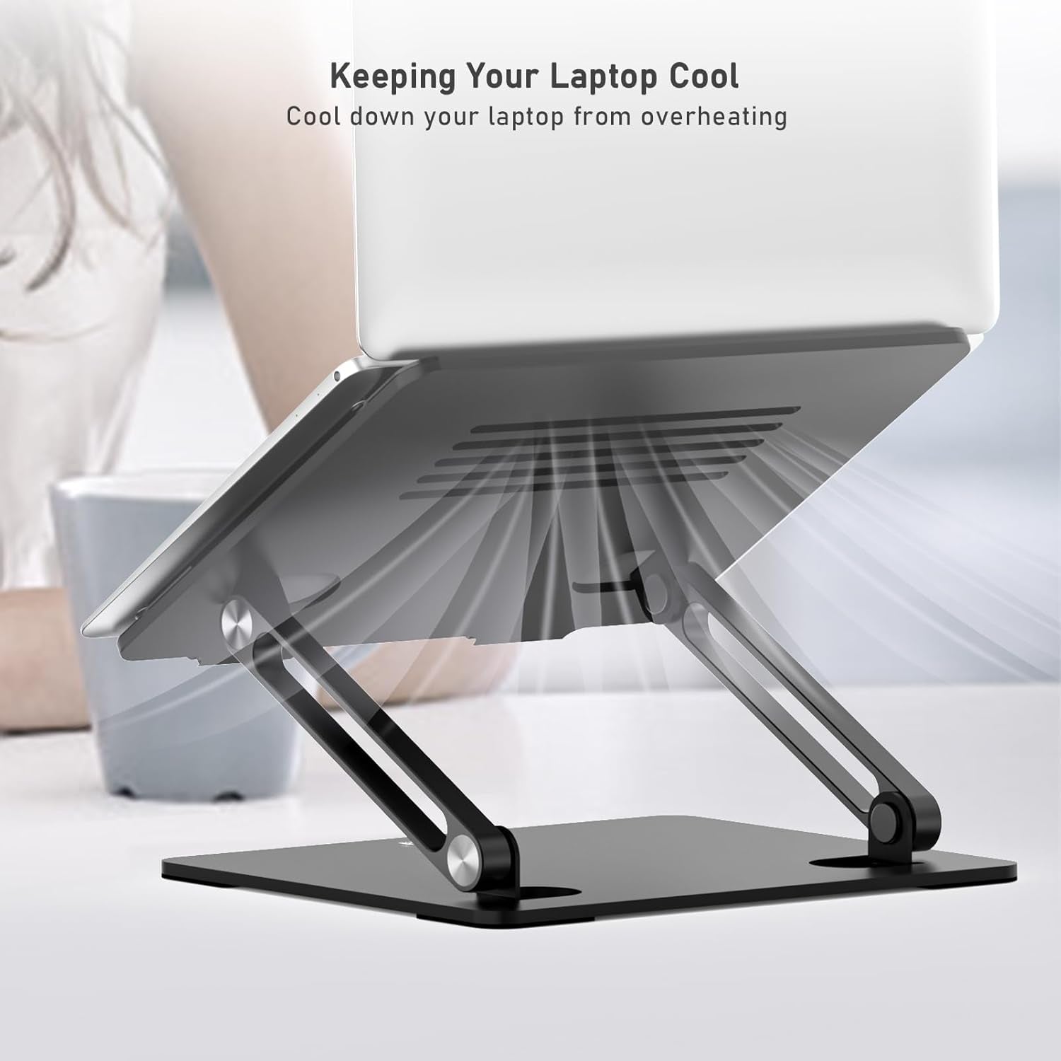Laptop Stand, Adjustable Laptop Riser Ergonomic Computer Stand for Desk, Aluminum Laptop Holder Compatible for Macbook Pro/Air, Surface Laptop and Other Laptops up to 15 Inches