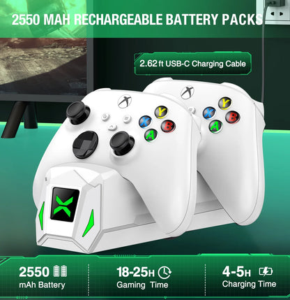 Dual Xbox Controller Charger with 4×5520Mwh Battery Packs for Xbox Series X|S/One/Elite