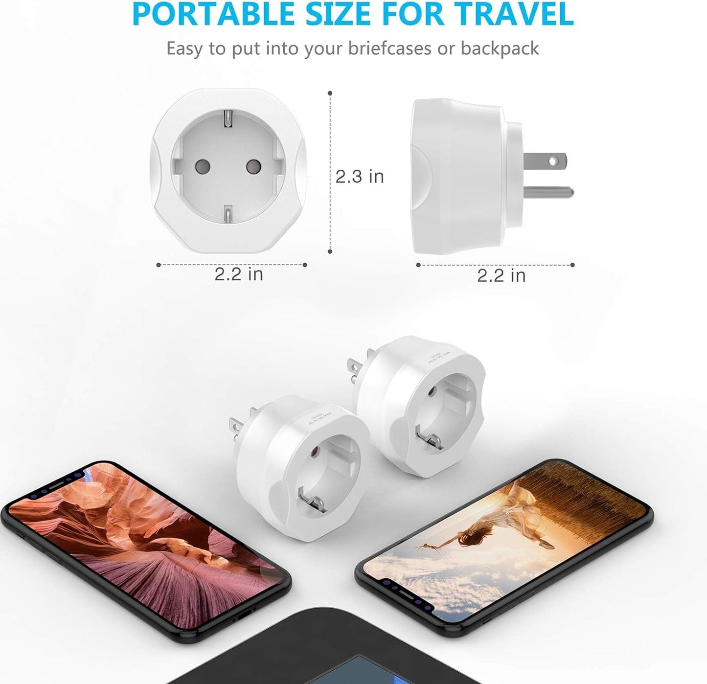 1 Pack European to US Plug Adapter,  EU to US Adapter, Europe to USA Travel Converter for Most of EU Spain France Type C E F Plugs to America