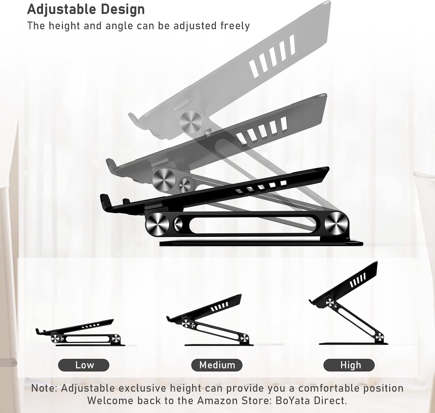 Laptop Stand, Adjustable Laptop Riser Ergonomic Computer Stand for Desk, Aluminum Laptop Holder Compatible for Macbook Pro/Air, Surface Laptop and Other Laptops up to 15 Inches