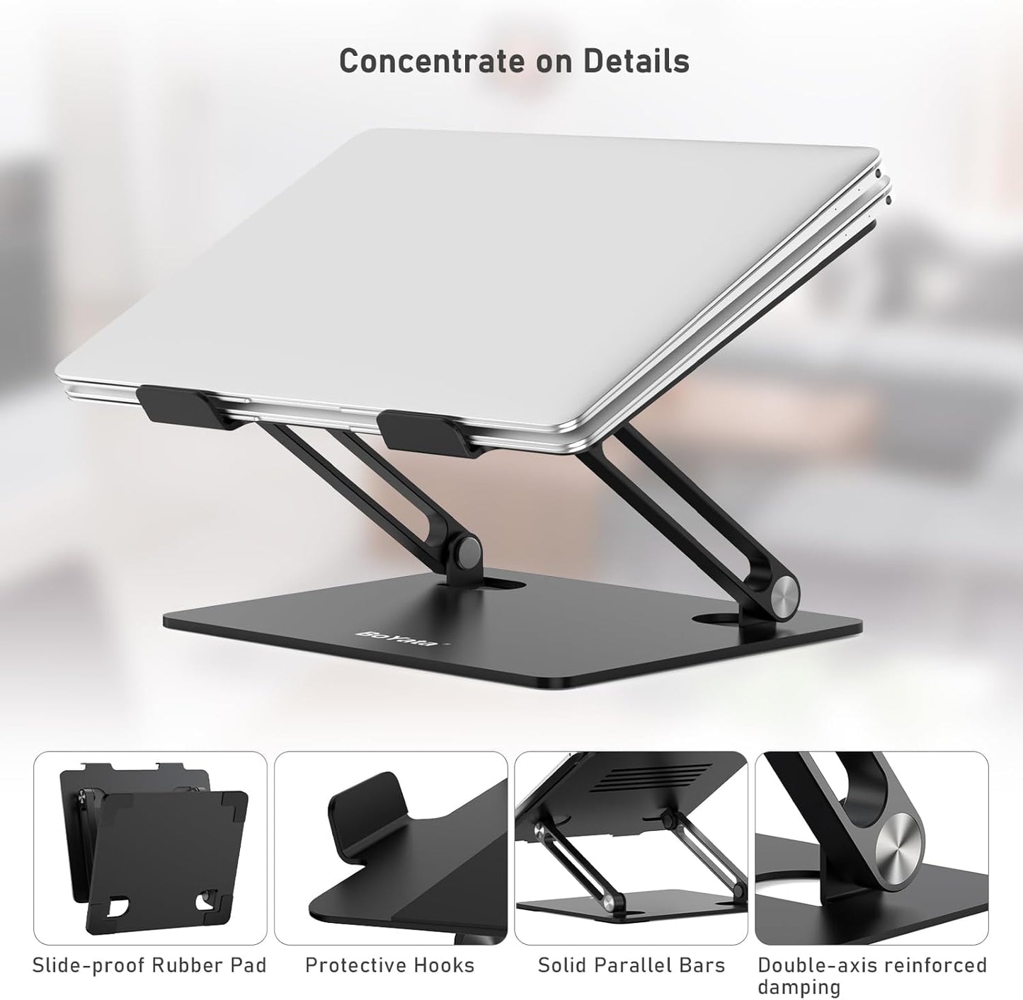 Laptop Stand, Adjustable Laptop Riser Ergonomic Computer Stand for Desk, Aluminum Laptop Holder Compatible for Macbook Pro/Air, Surface Laptop and Other Laptops up to 15 Inches