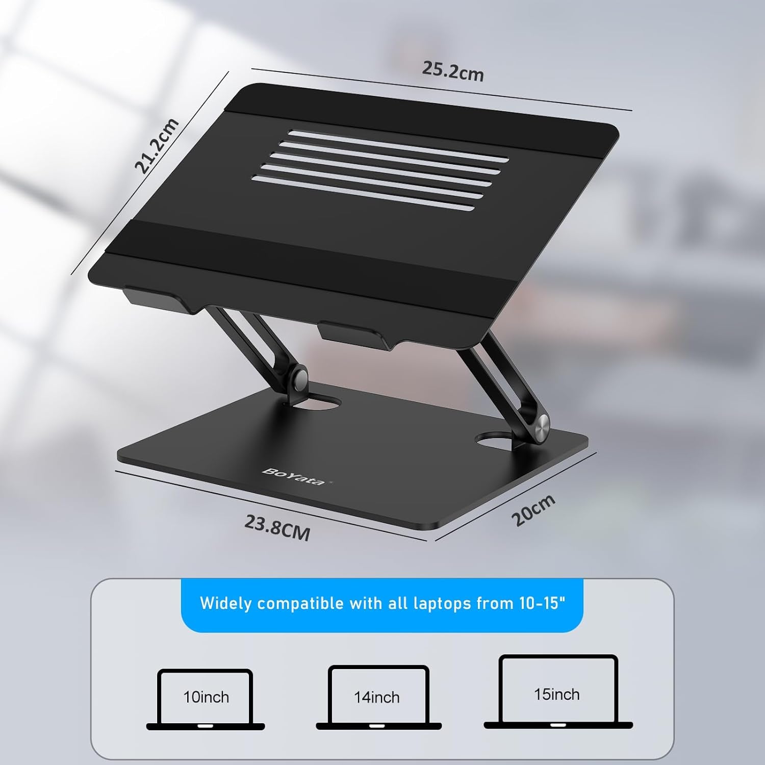 Laptop Stand, Adjustable Laptop Riser Ergonomic Computer Stand for Desk, Aluminum Laptop Holder Compatible for Macbook Pro/Air, Surface Laptop and Other Laptops up to 15 Inches